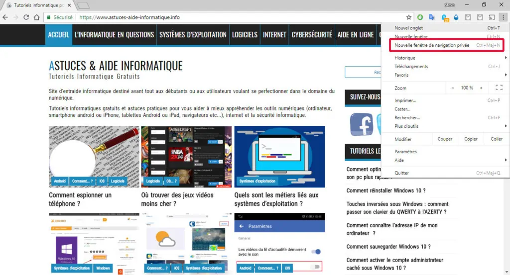 Navigation privée : utiliser le mode privé de Chrome, Firefox, Edge