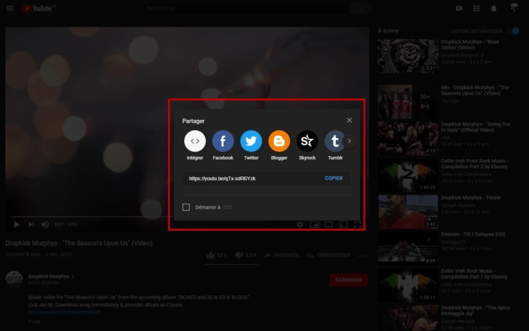 Partager une vidéo YouTube depuis PC, application iOS ou Android