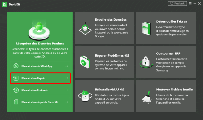 Récupérer des données Android avec le mode Récupération rapide de DroidKit