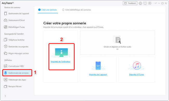 Gestionnaire de sonneries AnyTrans pour iPhone
