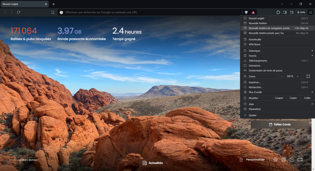 Démarrer une session de navigation privée dans le navigateur Brave