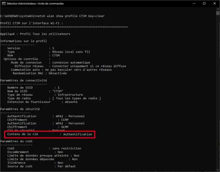 Afficher le mot de passe Wi-Fi avec CMD sous Windows 10 et Windows 11