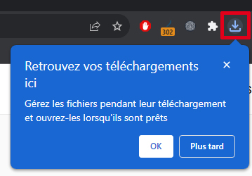 Bulle d'aide de Google Chrome pour gérer ses téléchargements