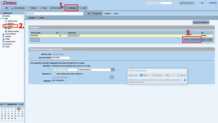 Procédure pour ajouter un autre compte email à Zimbra Free