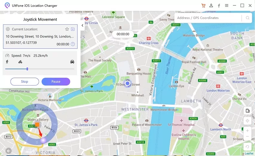 Ajustez la vitesse de déplacement selon vos préférences. Ensuite cliquez sur le bouton Changer à simuler pour changer votre localisation sur Tinder.