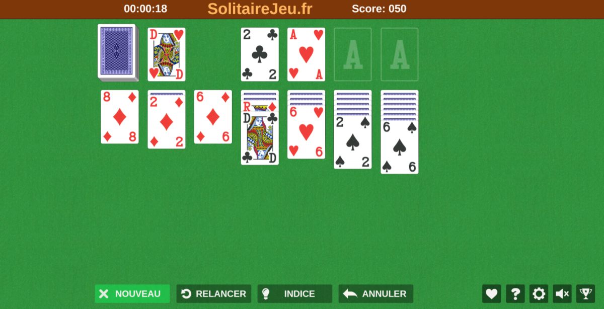 Une partie de solitaire en ligne sur solitairejeu.fr