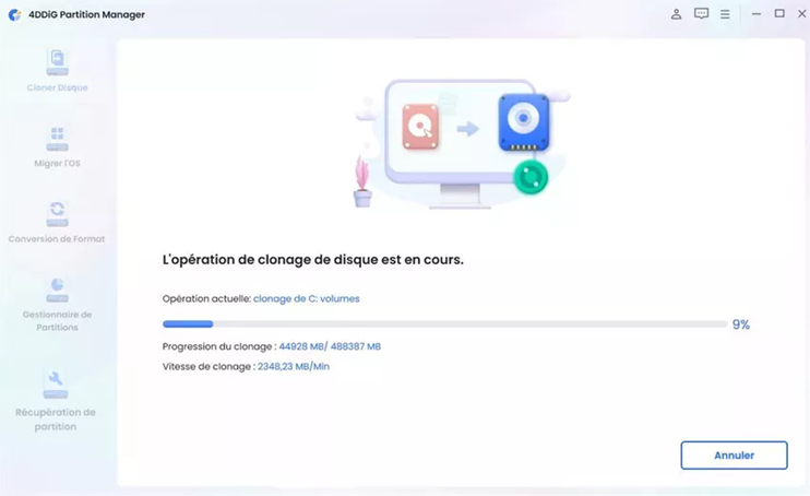 patientez pendant un bon moment puisque le processus de clonage se fera automatiquement.