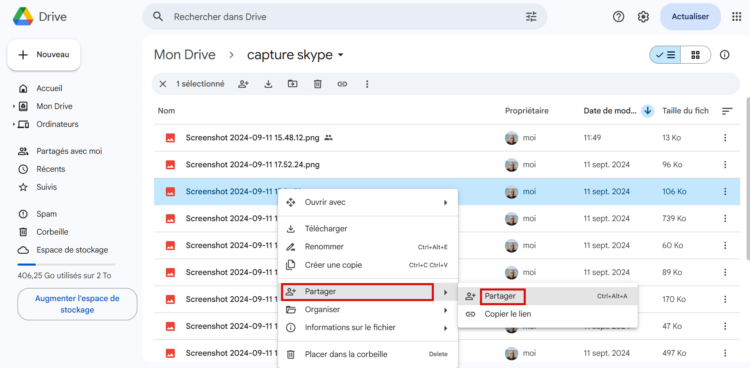 Partager une capture d'écran avec Google Drive