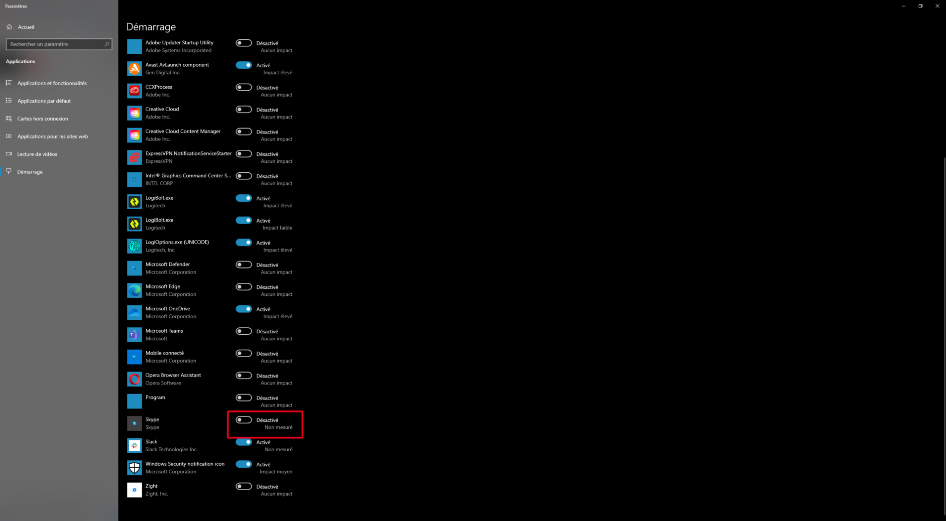 Désactiver Skype au démarrage de Windows 10 / Windows 11