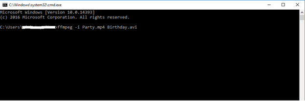 Exécution de la commande FFmpeg pour réparer un MP4 endommagé