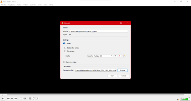 Démarrer la conversion d'un MP4 corrompu avec VLC