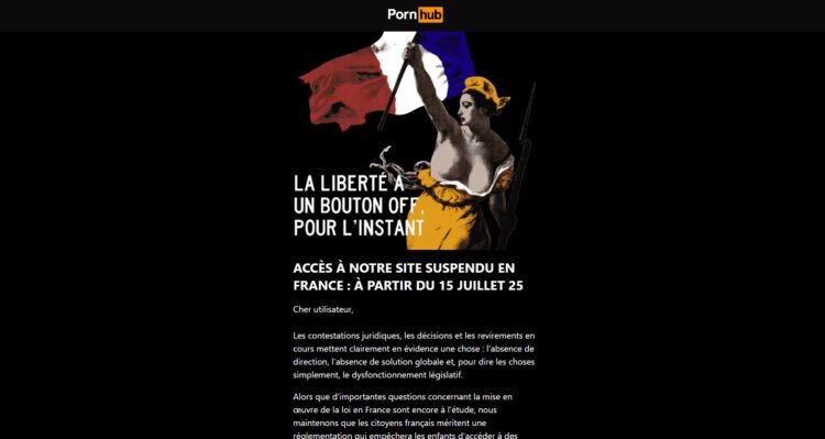 Capture d'écran de la page d'accueil de Pornhub (site bloqué en France)