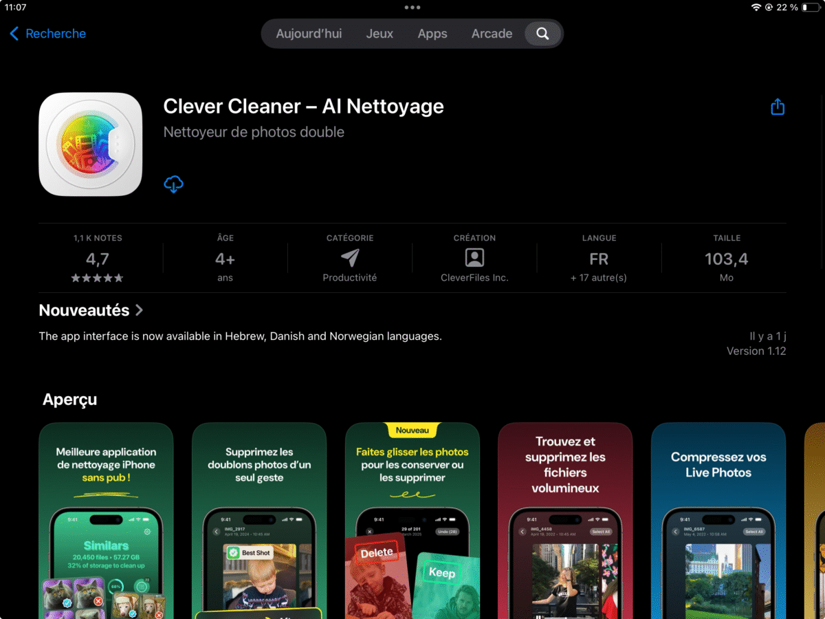 Application Clever Cleaner pour nettoyer un iPhone sur l'App Store