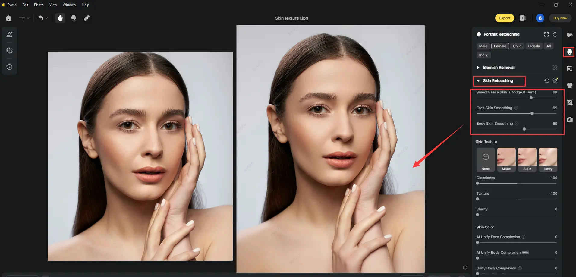 Appliquez les corrections en douceur pour conserver un rendu naturel tout en améliorant l’apparence générale du visage.