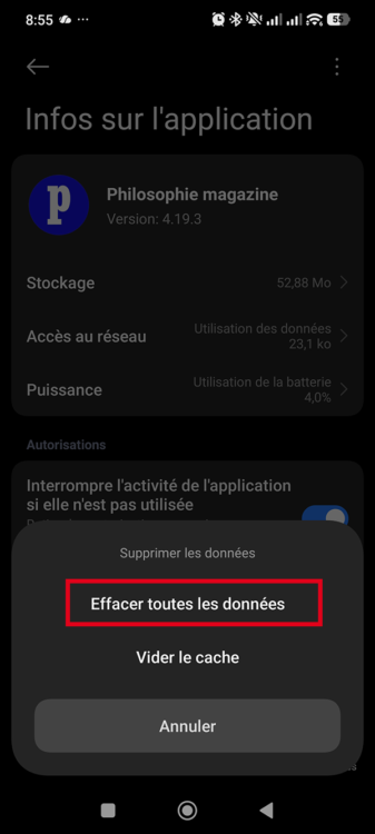 Effacer toutes les données d'une application Android