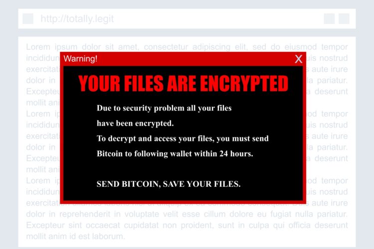 Exemple de fausse alerte virus (ransomware) affichée sur un écran d'ordinateur