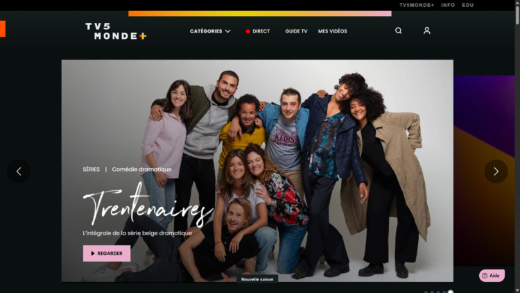 Interface de TV5Monde+, plateforme de streaming gratuit francophone