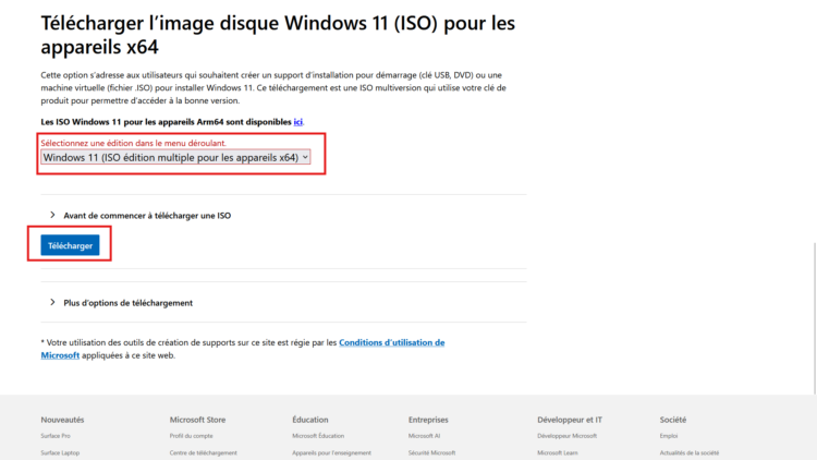 Télécharger l'image disque ISO de Windows 11 depuis le site officiel Microsoft
