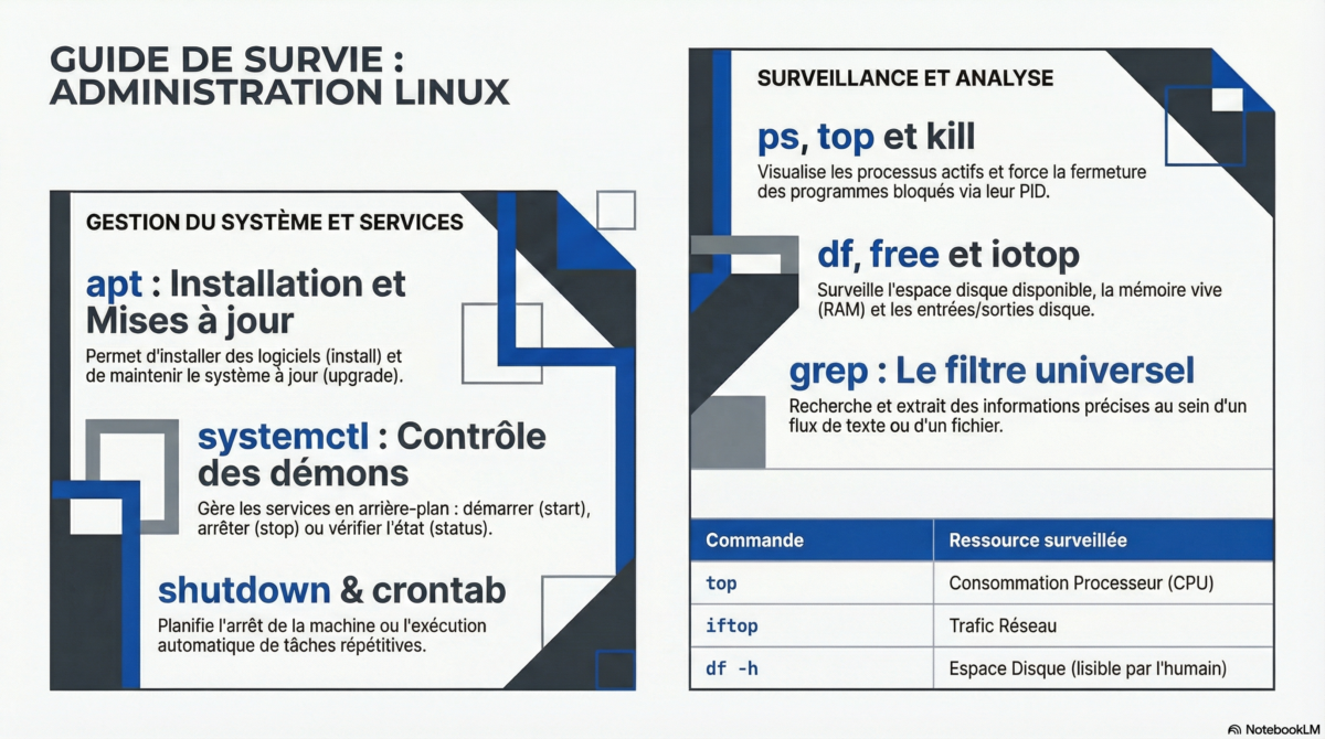 Infographie des commandes essentielles sous Linux