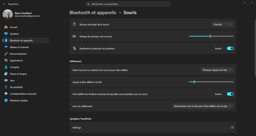 Réglages de la souris sous Windows 11 : bouton principal, molette et fenêtres inactives