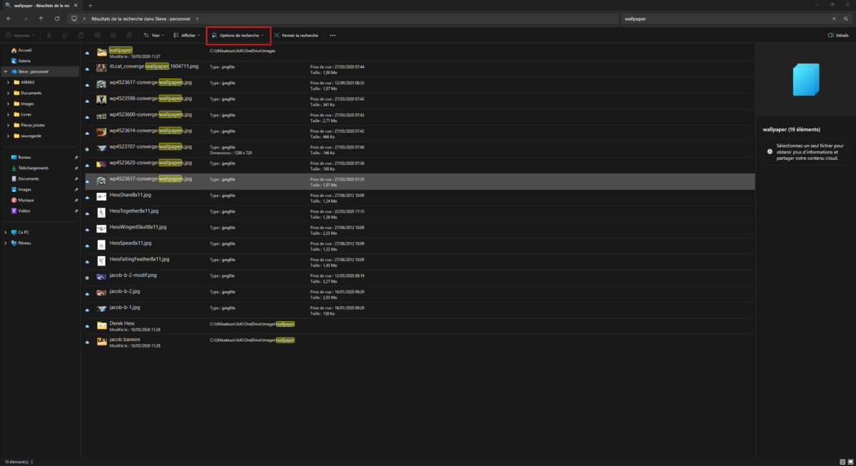 Options de recherche avancée dans le ruban de l'Explorateur Windows 11