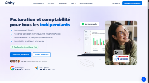 Page d'accueil du logiciel de facturation Abby pour auto-entrepreneurs