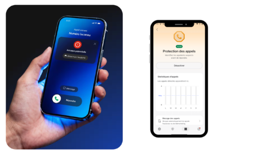 Protection des appels NordVPN affichant une alerte d'arnaque sur l'écran d'un iPhone