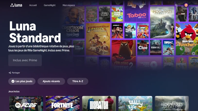 Page Luna Standard inclus avec Prime : mosaïque de jaquettes de jeux disponibles en streaming