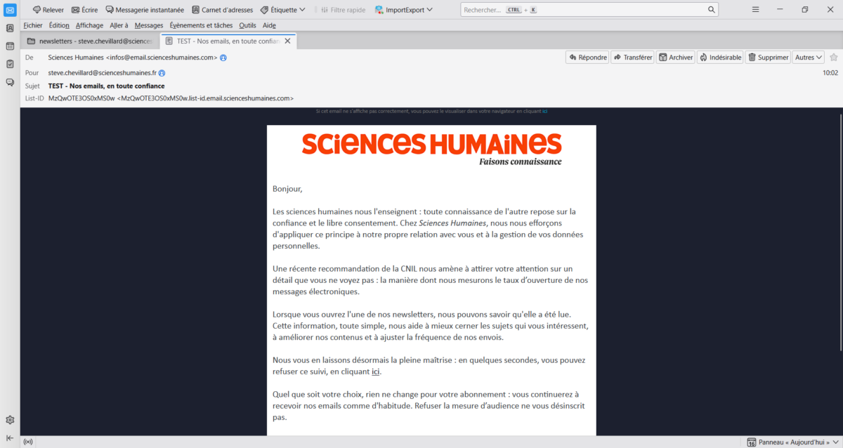 Illustration d'un pixel de suivi caché dans un email et de la règle CNIL sur le consentement