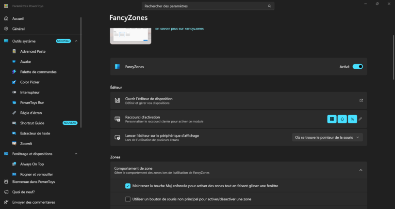 FancyZones de PowerToys pour ranger les fenêtres en zones sur Windows 11
