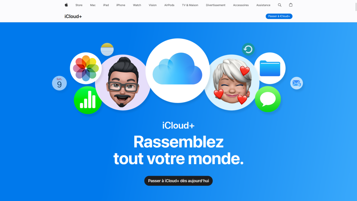 Guide iCloud+ : tableau de bord du compte Apple avec forfait, stockage et fonctionnalités premium