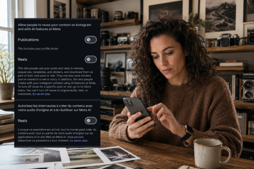 Écran Partage et réutilisation d Instagram avec les options Publications et Reels désactivées pour empêcher la réutilisation par l IA de Meta Muse