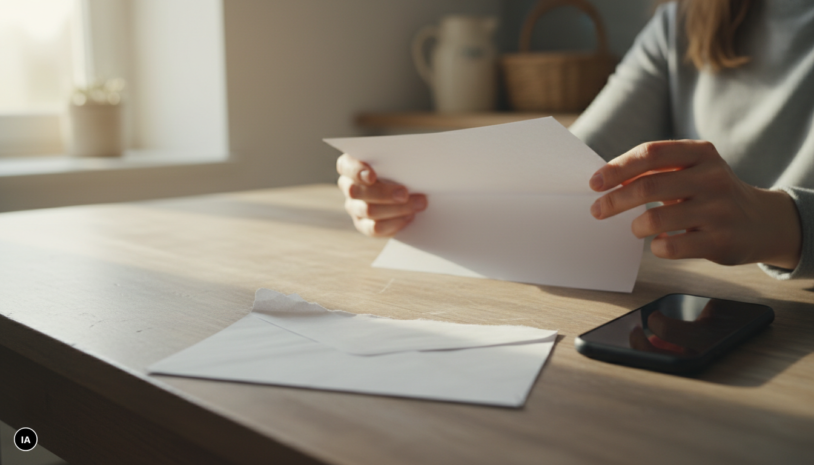 Courrier de notification de fuite de données ouvert sur une table, à côté d'un smartphone posé écran éteint