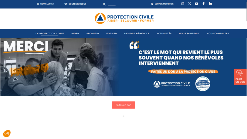 Page d'accueil du site de la Protection Civile, association visée par le piratage de la plateforme eProtec