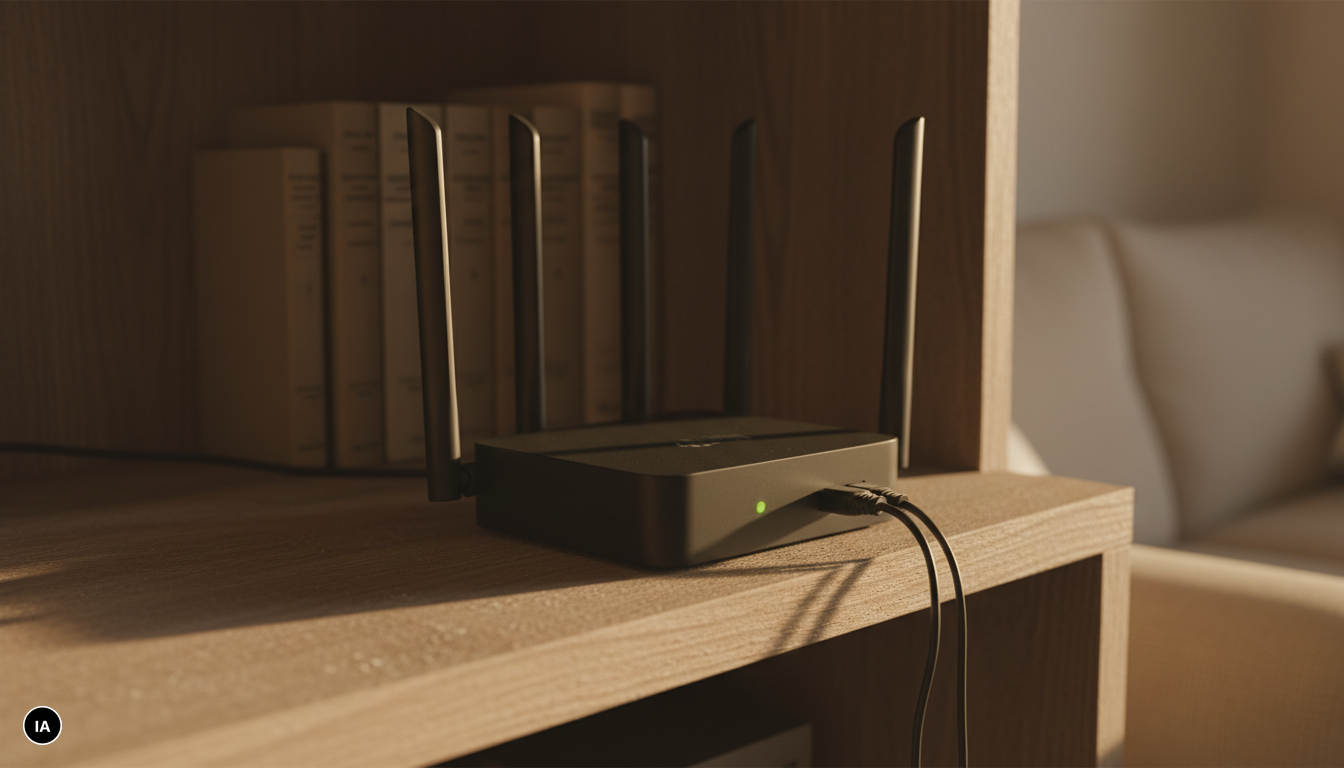 Petit routeur Wi-Fi 4G posé sur une étagère, appareil concerné par les portes dérobées découvertes dans le firmware Zbtlink