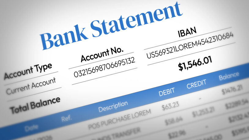 Relevé de compte bancaire avec IBAN et lignes de débit à vérifier pour repérer un prélèvement frauduleux